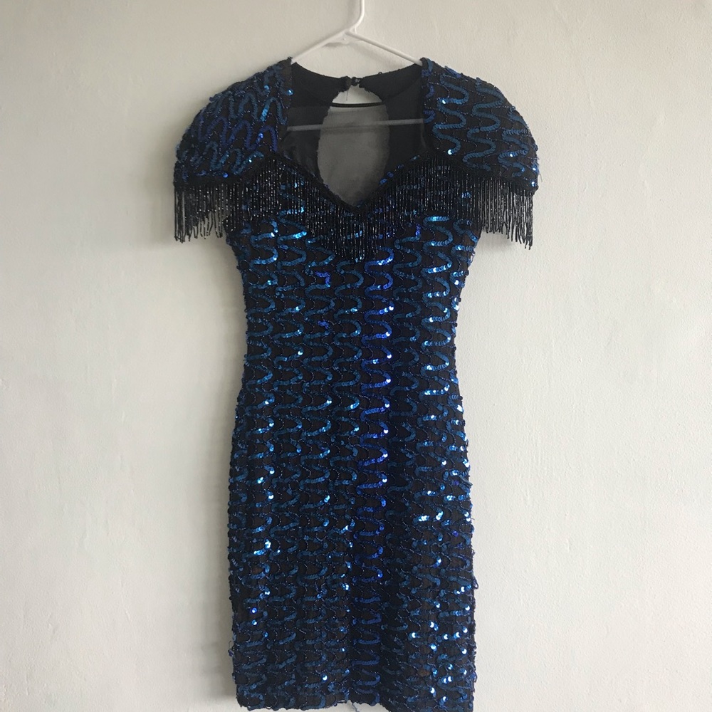 Blue Sequin Beaded Dress